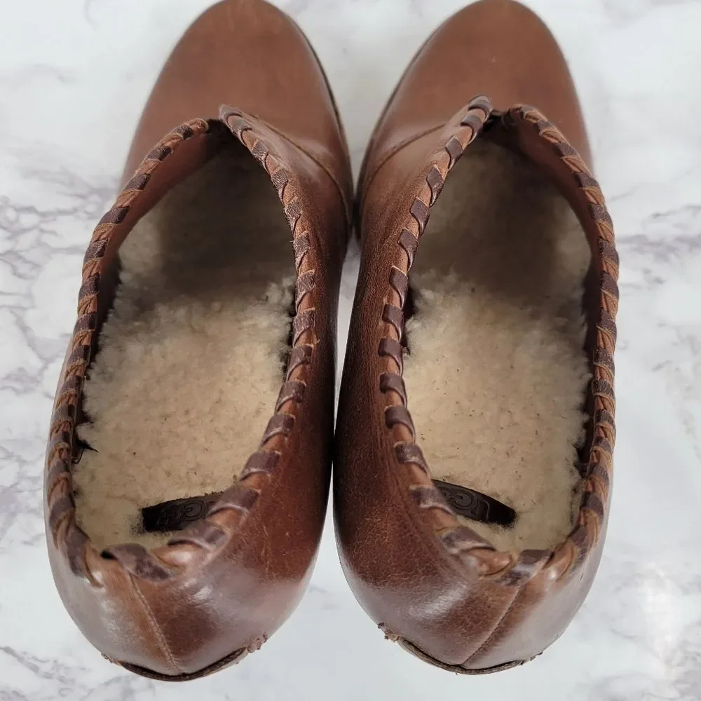 Ugg Jamison Whipstitch Ankle Boots Bootie Brown Leather Women's Heeled Platforms